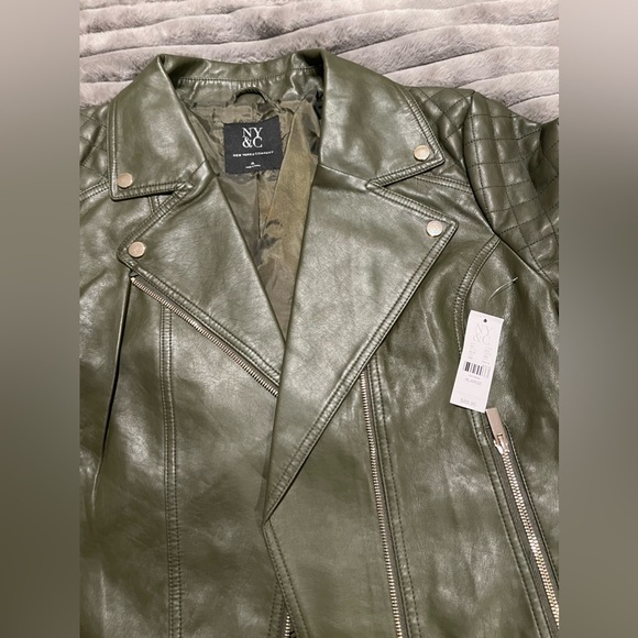 NY&C WOMEN FAUX LEATHER MOTO JACKET OLIVE GREEN XL NEW YORK COMPANY REG $90 NWT - Picture 2 of 6